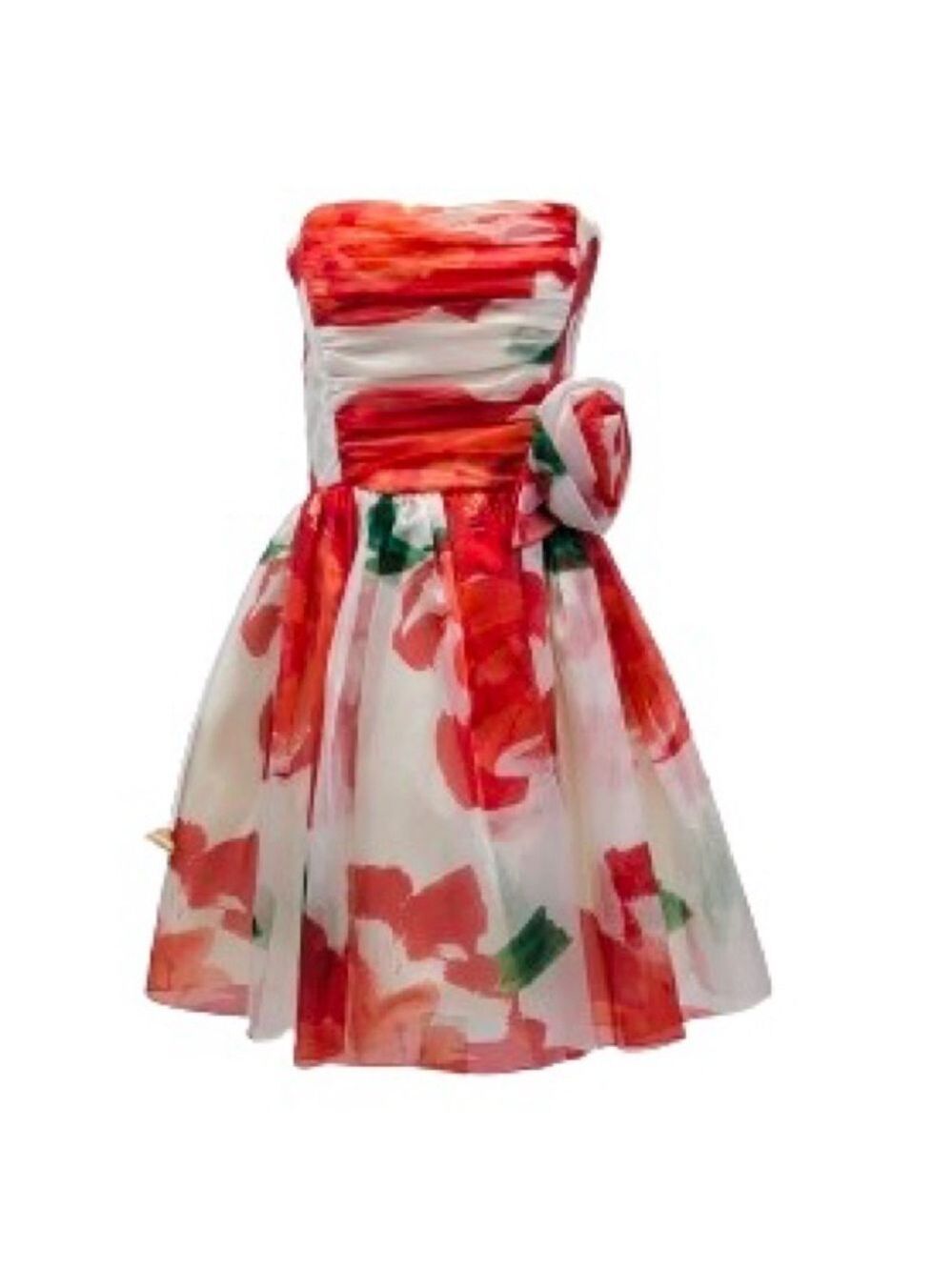 Vintage 80s Huey Waltzer For Darcy Strapless Floral Mini Party Dress Size 9/10